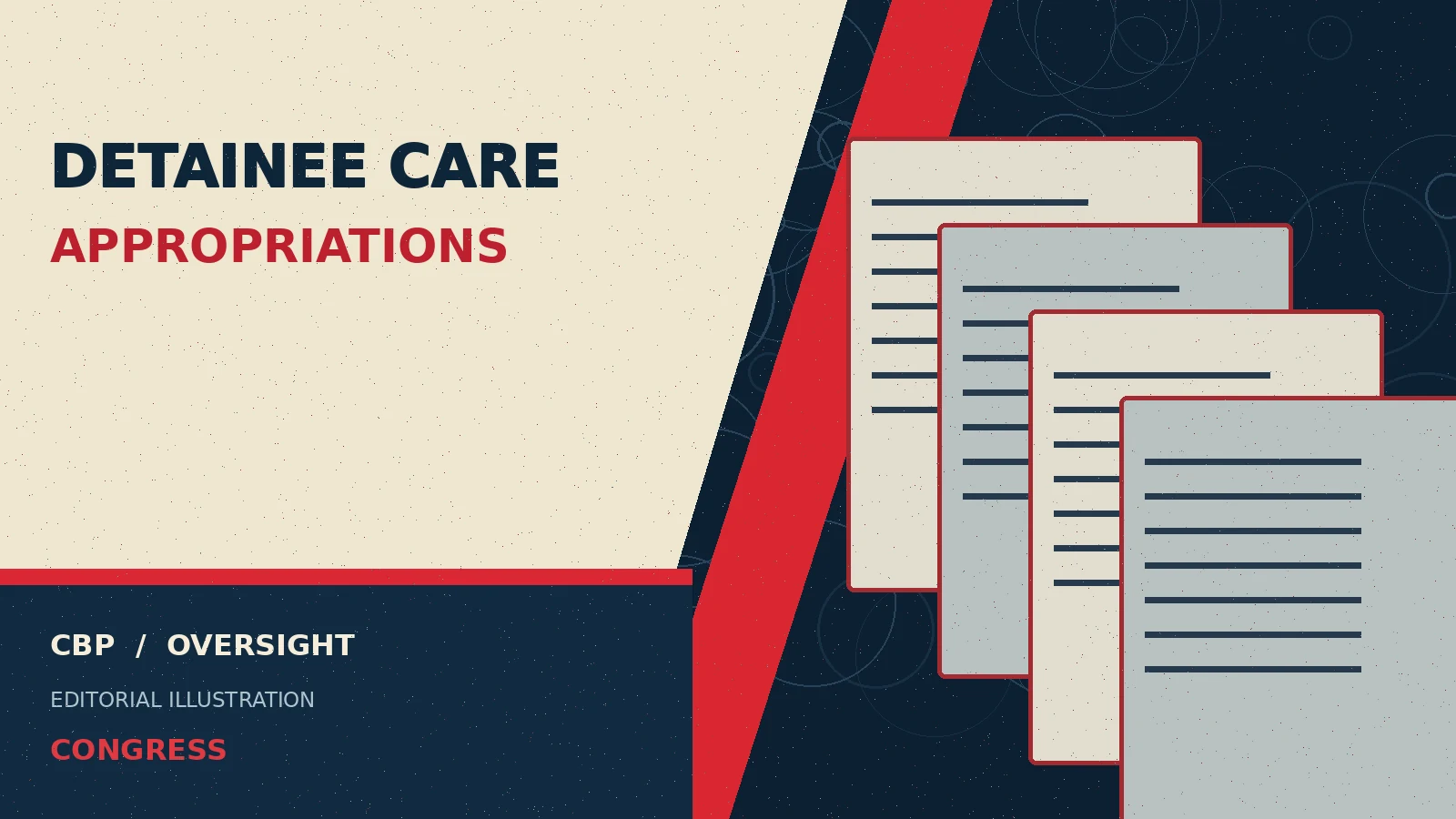 Symbolic illustrated editorial artwork for detainee care.