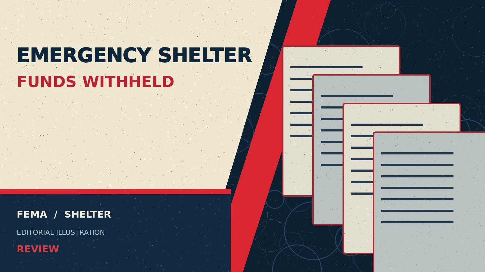 Symbolic illustrated editorial artwork for emergency shelter.