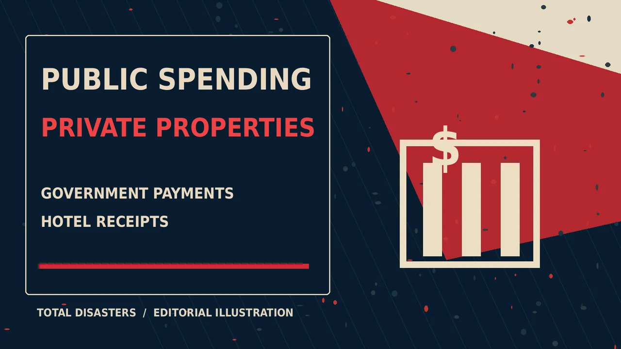 Symbolic editorial illustration about public spending, not a documentary photograph.