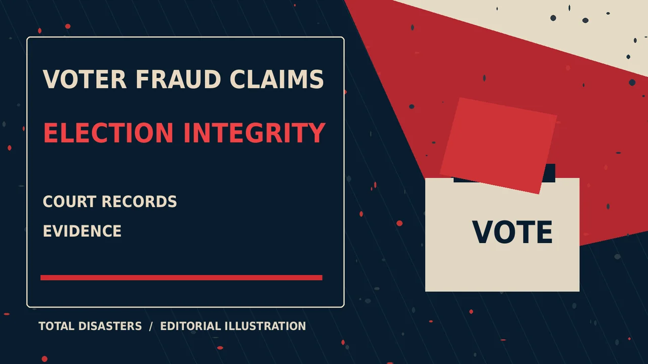 Symbolic editorial illustration about voter fraud claims, not a documentary photograph.